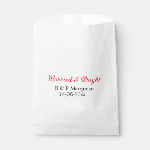 Married & bright add couple name wedding add date  favour bags