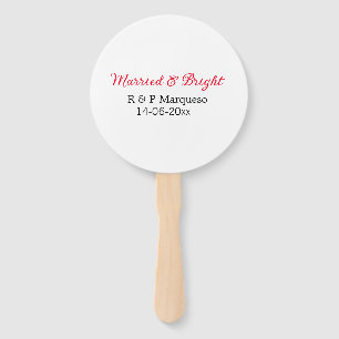 Married & bright add couple name wedding add date  hand fan