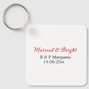 Married & bright add couple name wedding add date key ring