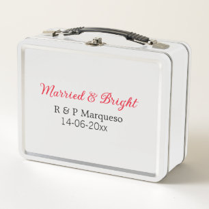 Married & bright add couple name wedding add date  metal lunch box