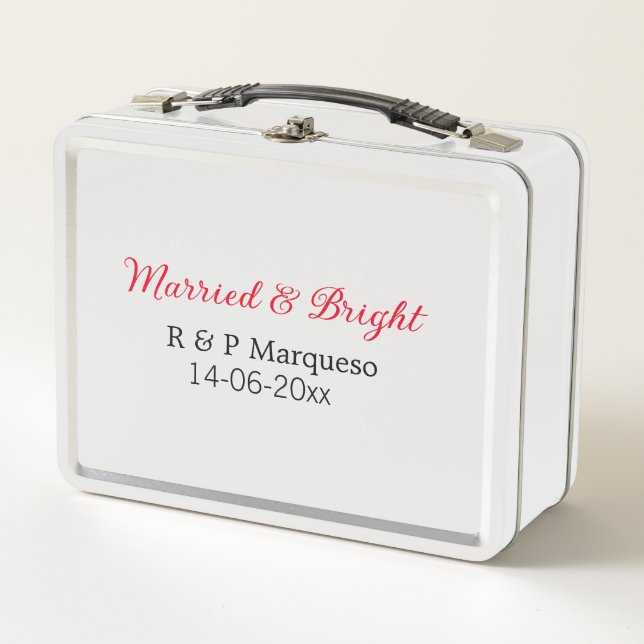 Married & bright add couple name wedding add date  metal lunch box (Front)