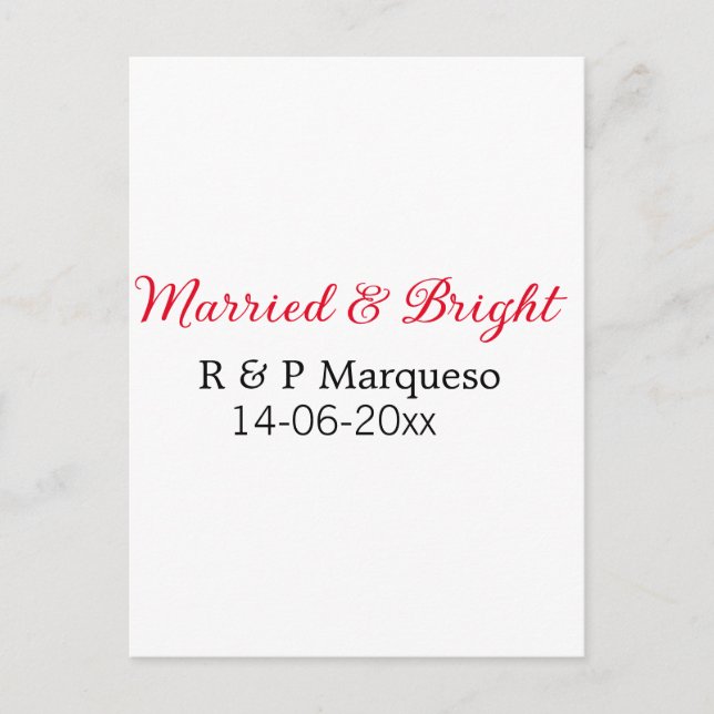 Married & bright add couple name wedding add date  postcard (Front)