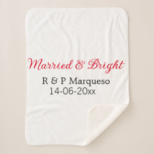 Married & bright add couple name wedding add date  sherpa blanket
