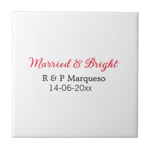 Married & bright add couple name wedding add date  tile