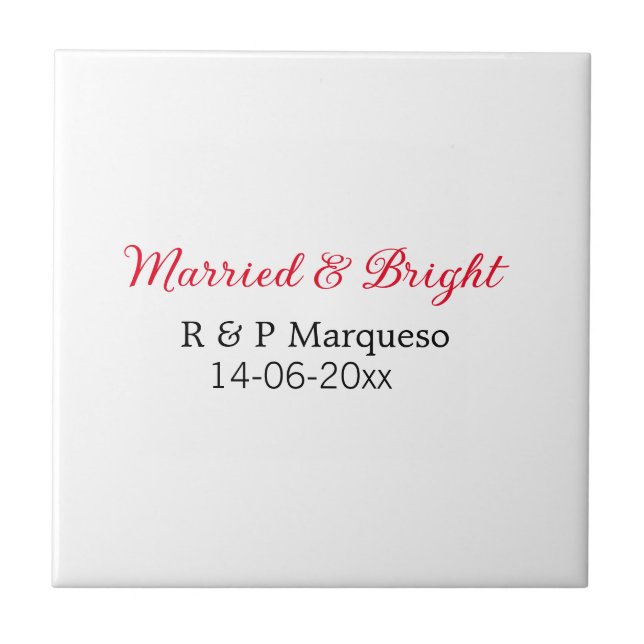 Married & bright add couple name wedding add date  tile (Front)