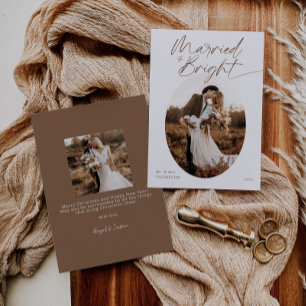 Married & Bright Boho Modern Script Christmas Holiday Card