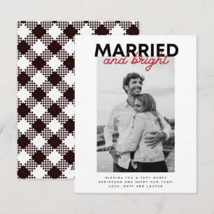 Married Bright Christmas Newlywed Photo Plaid Holiday Card