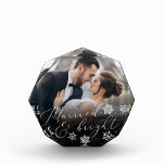 Married & Bright | Christmas Wedding Photo Block<br><div class="desc">A beautiful custom keepsake for newlyweds adorned with snowflakes on a contrasting dark gradient. "Married & Bright" appears in elegant white script lettering. A unique keepsake for your first married Christmas.</div>