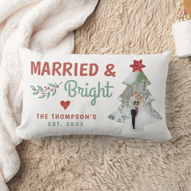Married & Bright Christmas Wedding Throw Pillow (Blanket)