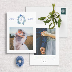 Married Bright Crest Holiday Wedding Annoucement Card
