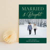 Married Bright Green Gold Script Photo Christmas