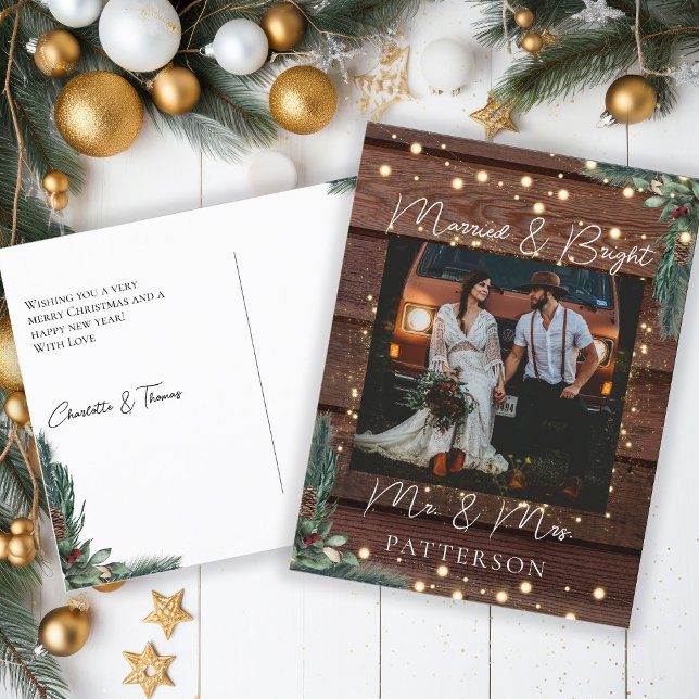 Married & Bright Kundenspezifische Foto Holiday  Postcard (Creator Uploaded)