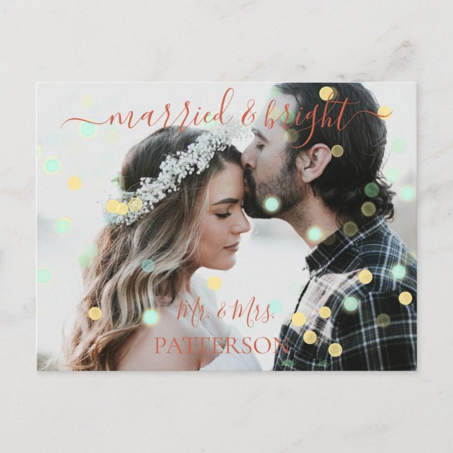 Married & Bright Kundenspezifische Punkte Foto Holiday Postcard (Front)