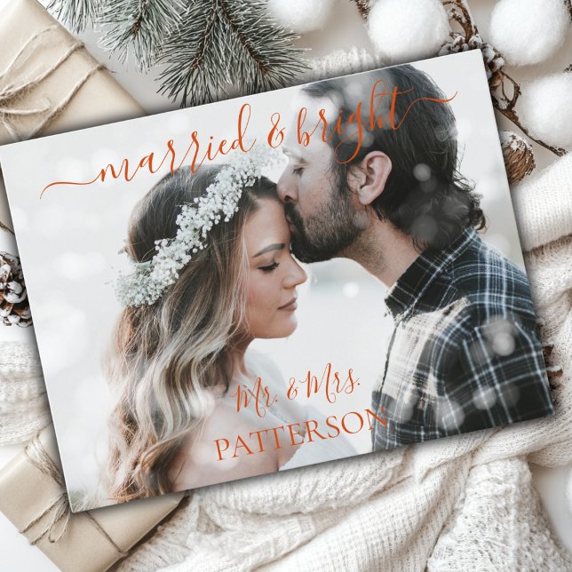 Married & Bright Kundenspezifische Schnee Foto Holiday Postcard (Married & Bright Kundenspezifische Schnee Foto Holiday Postcard)