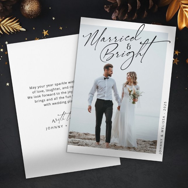 Married & Bright - Minimalist Photo Christmas Holiday Card (Creator Uploaded)