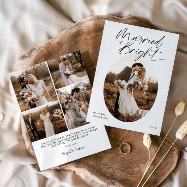 Married & Bright Modern Elegant Script Christmas Holiday Card (Creator Uploaded)