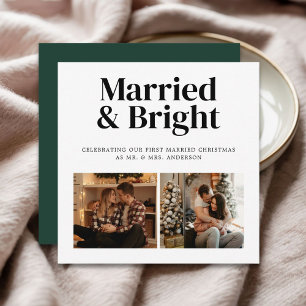 Married & Bright Nelwywed First Christmas 2 Photo Holiday Card