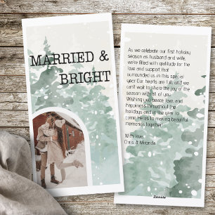 Married & bright newly weds watercolor Christmas  Holiday Card