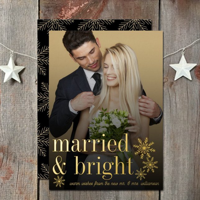 Married & Bright Newlyweds Wedding Photo Real Foil Holiday Card (Creator Uploaded)