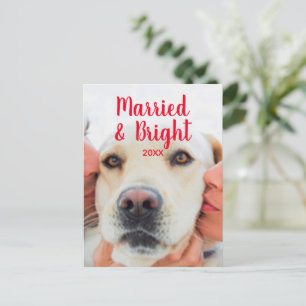 Married & Bright red custom photo name Christmas Postcard
