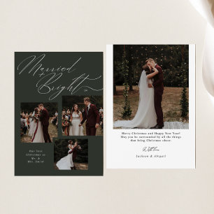 Married & Bright Script Typography Christmas Photo Holiday Card