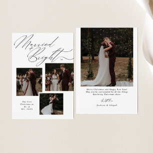 Married & Bright Script Typography Christmas Photo Holiday Card