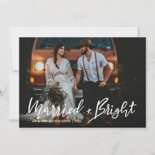 Married & Bright Script Wedding Couple Photo Holiday Card
