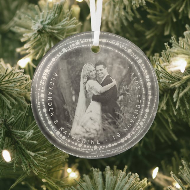 Married & Bright Sparkles Our 1st Christmas Photo Glass Tree Decoration (Insitu)