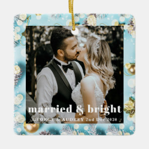 Married & Bright Sparkles Photo Our 1st Christmas Ceramic Ornament