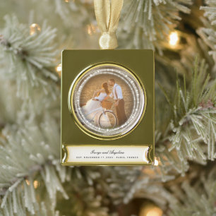 Married & Bright Sparkles Photo Our 1st Christmas Gold Plated Banner Ornament