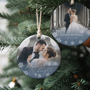Married & Bright   Wedding Photo Christmas Ceramic Tree Decoration