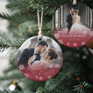 Married & Bright Wedding Photo Christmas Ceramic Tree Decoration