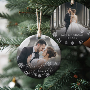 Married & Bright Wedding Photo Christmas Ceramic Tree Decoration