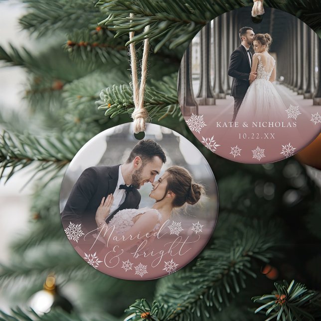 Married & Bright | Wedding Photo Christmas Ceramic Tree Decoration (Creator Uploaded)