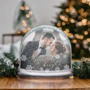 Married & Bright Wedding Photo Christmas Snowglobe