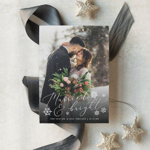 Married & Bright   Wedding Photo Holiday Card