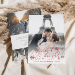 Married & Bright | Wedding Photo & Thank You Holiday Card<br><div class="desc">Elegant holiday photo cards for newlyweds feature a favourite vertical or portrait orientated wedding photo with "married & bright" overlaid in festive red calligraphy script adorned with snowflakes. Personalise with your names or custom greeting beneath. Perfect as a combination Christmas card and thank you card at your first married Christmas,...</div>