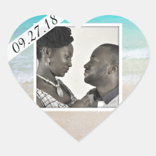 Married by the Sea Photo Heart Sticker