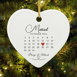 Married Calendar Wedding Date Keepsake White Ceramic Tree Decoration