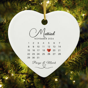 Married Calendar Wedding Date Keepsake White Ceramic Tree Decoration
