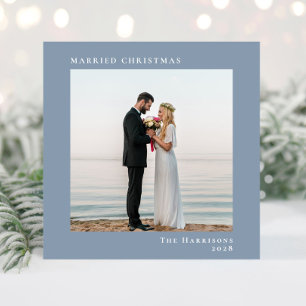 Married Christmas 2 Photo Dusty Blue Holiday Card