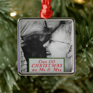 Married christmas black and white photo metal tree decoration