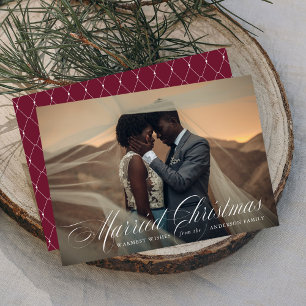 Married Christmas   Burgundy Holiday Photo Card