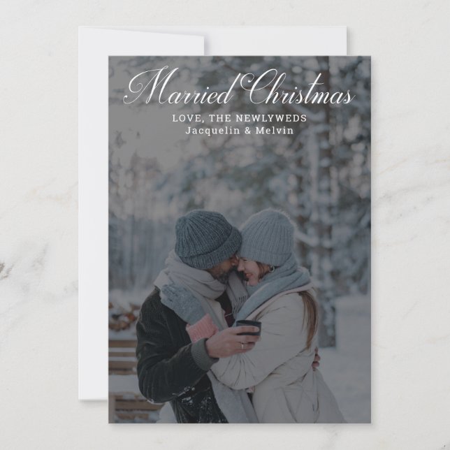 Married Christmas Calligraphy Newlywed Photo Holid Holiday Card (Front)