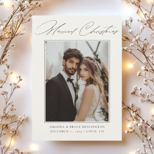 Married Christmas Calligraphy Photo Wedding Holiday Card