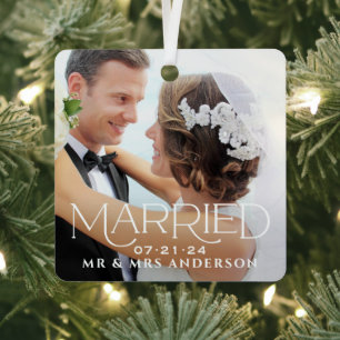 Married Christmas Custom Wedding Photo Monogram Metal Tree Decoration