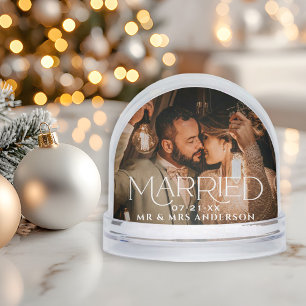 Married Christmas Custom Wedding Photo Monogram Snowglobe