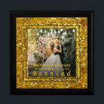 Married Christmas Elegant Gold Type Wedding Photo  Gift Box<br><div class="desc">Mr. Mrs. 1 Photo Collage First Christmas Ceramic Ornament</div>