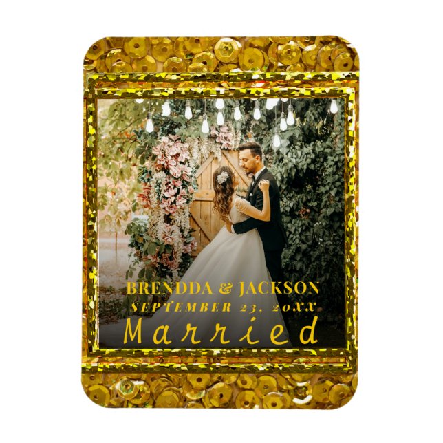Married Christmas Elegant Gold Type Wedding Photo  Magnet (Vertical)