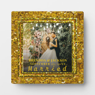 Married Christmas Elegant Gold Type Wedding Photo Plaque